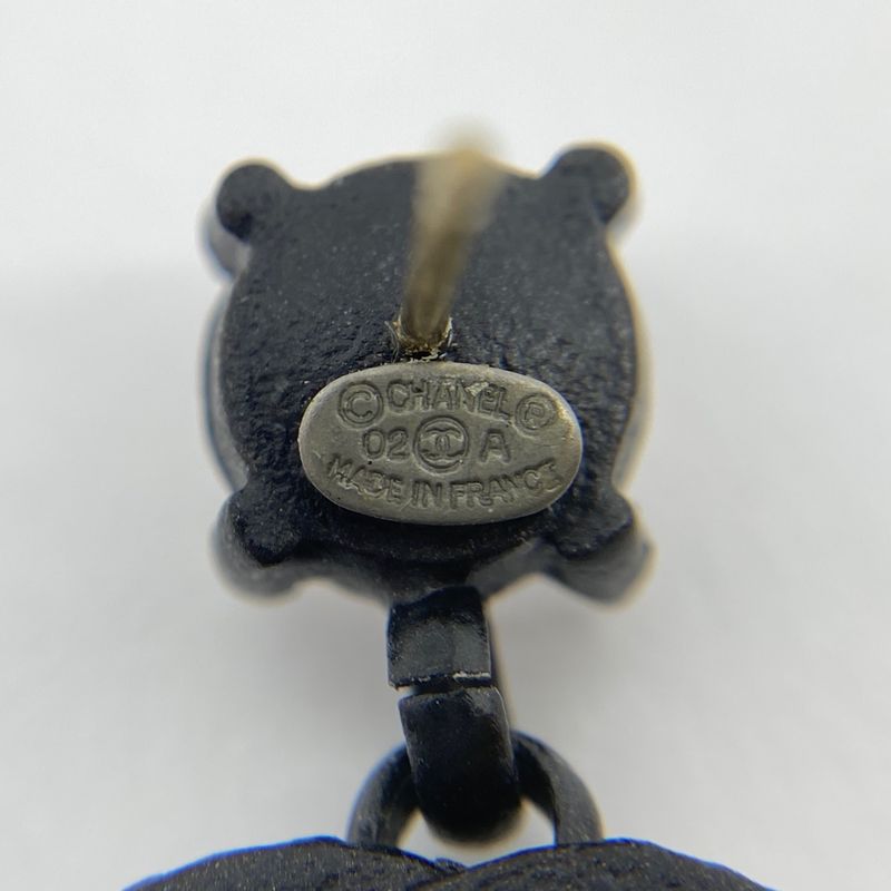 Chanel Coco Mark Rhinestone Earrings Swing Earrings Metal Black Women