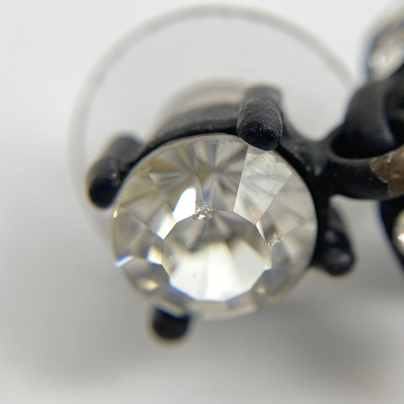 Chanel Coco Mark Rhinestone Earrings Swing Earrings Metal Black Women