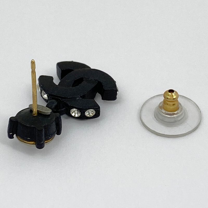 Chanel Coco Mark Rhinestone Earrings Swing Earrings Metal Black Women