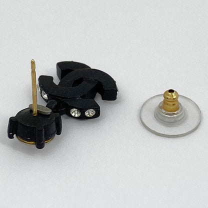 Chanel Coco Mark Rhinestone Earrings Swing Earrings Metal Black Women