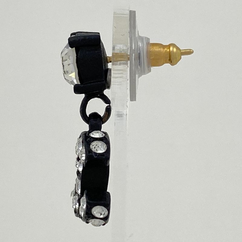 Chanel Coco Mark Rhinestone Earrings Swing Earrings Metal Black Women