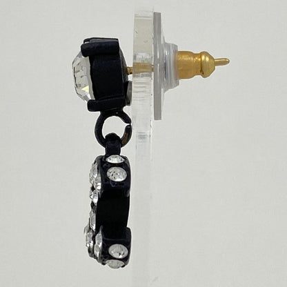 Chanel Coco Mark Rhinestone Earrings Swing Earrings Metal Black Women