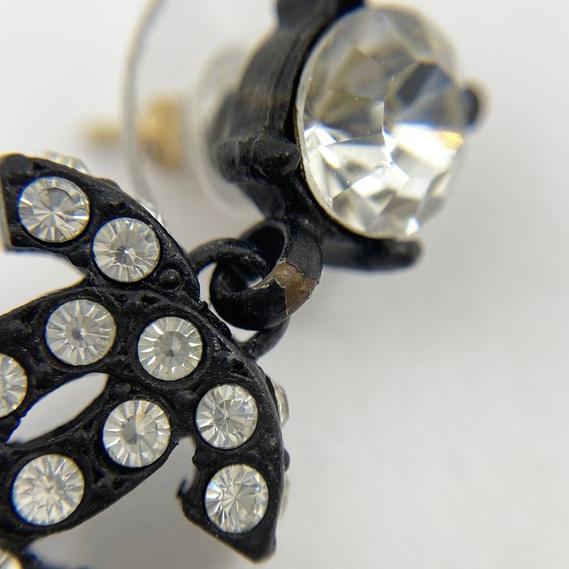 Chanel Coco Mark Rhinestone Earrings Swing Earrings Metal Black Women