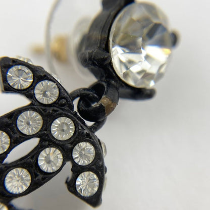 Chanel Coco Mark Rhinestone Earrings Swing Earrings Metal Black Women