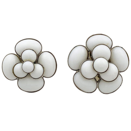Chanel Design Earrings Flower Earrings Silver Plated Silver White Ladies
