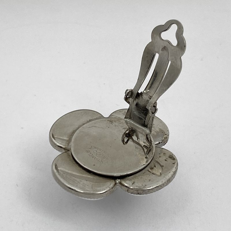 Chanel Design Earrings Flower Earrings Silver Plated Silver White Ladies