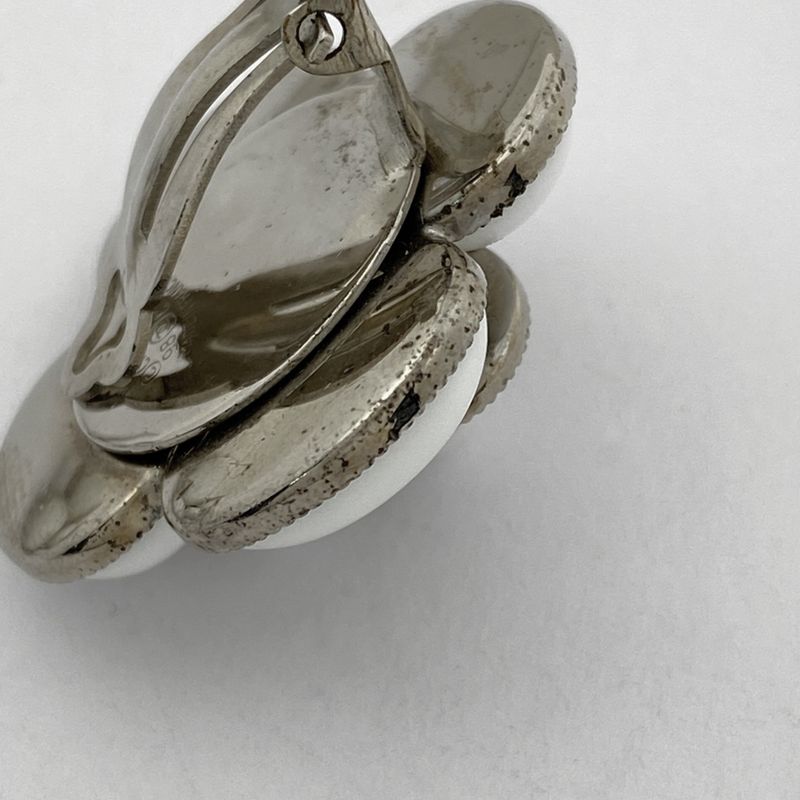 Chanel Design Earrings Flower Earrings Silver Plated Silver White Ladies