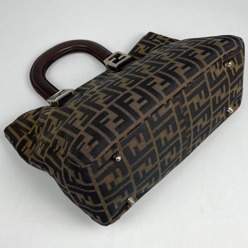 Fendi Zucca Pattern Handbag Tote Bag Total Logo Handbag Canvas Brown 26693 Women