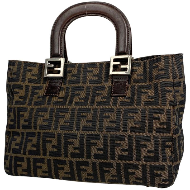 Fendi Zucca Pattern Handbag Tote Bag Total Logo Handbag Canvas Brown 26693 Women