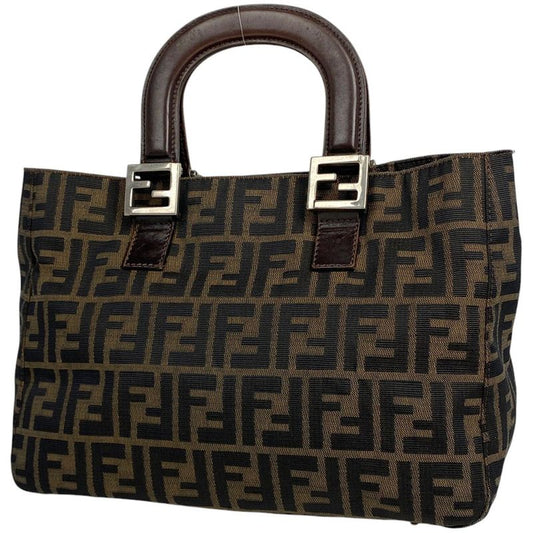 Fendi Zucca Pattern Handbag Tote Bag Total Logo Handbag Canvas Brown 26693 Women