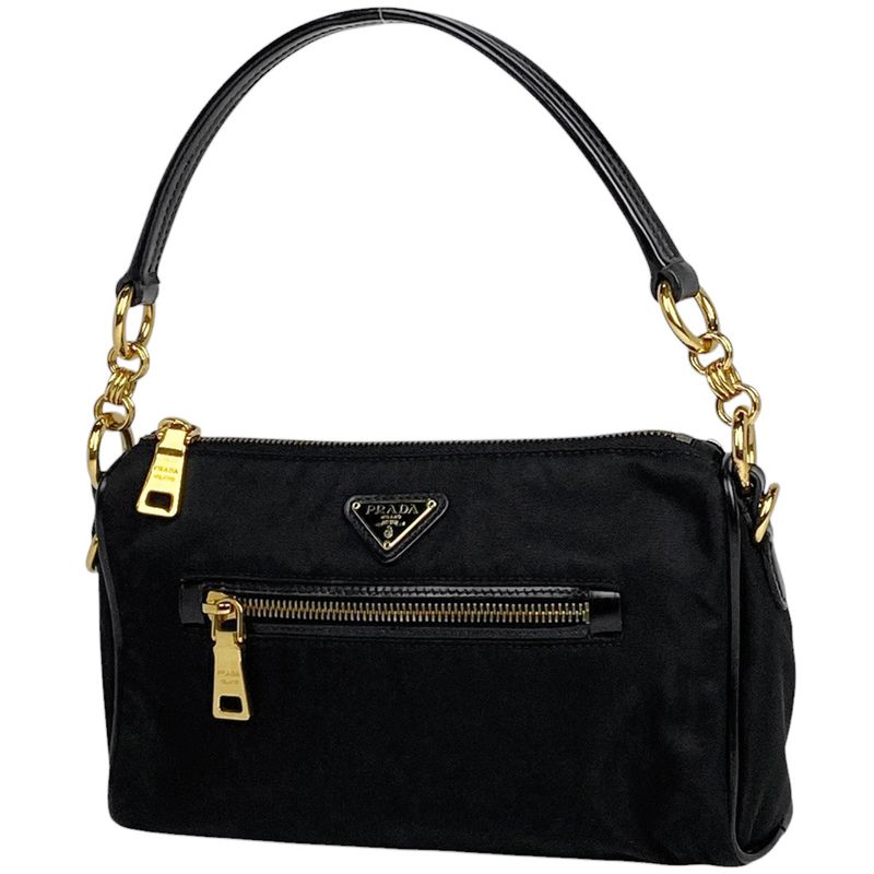 Prada Logo Plate Handbag Nylon Nero (black) Women