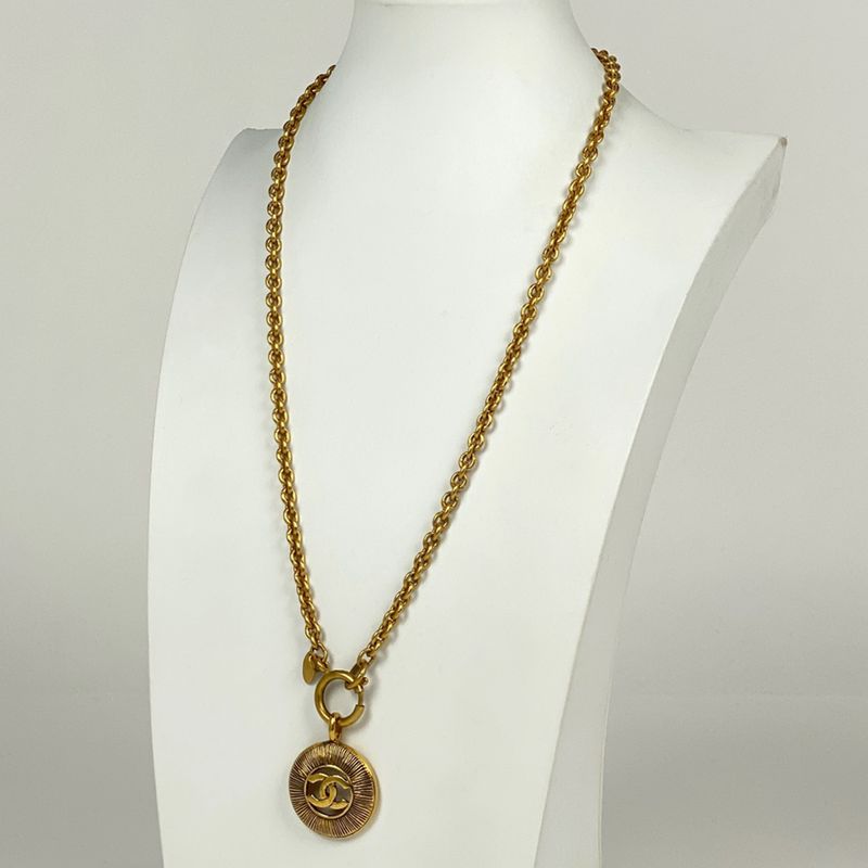Chanel Coco Mark Chain Necklace Round Long Necklace GP Gold Ladies