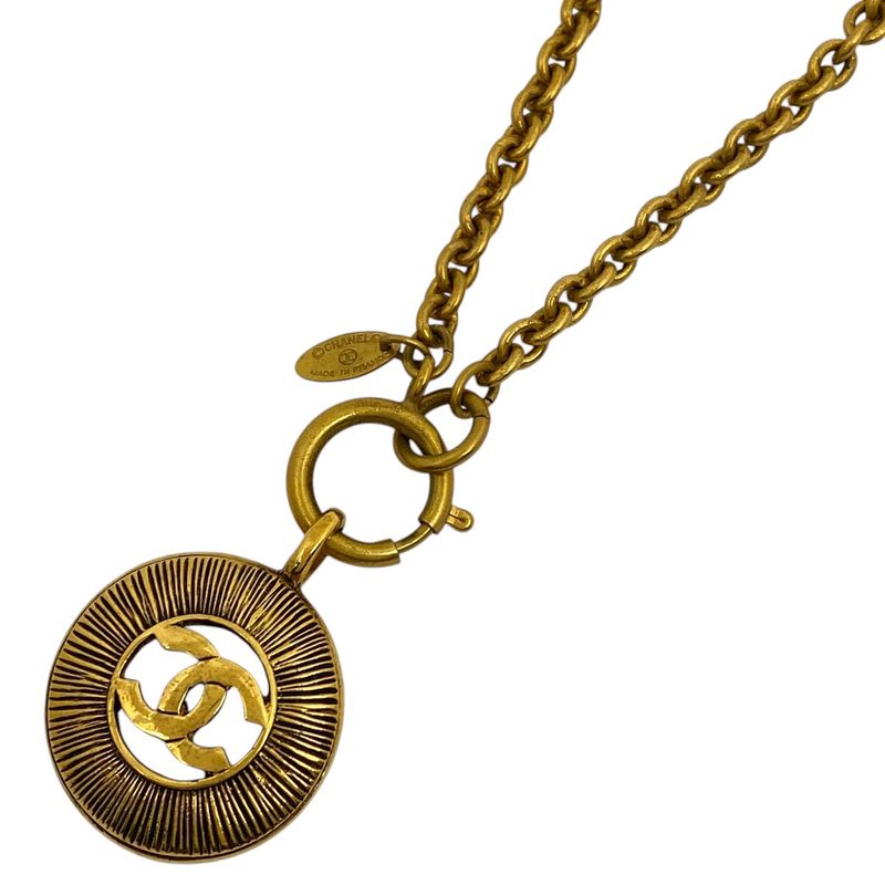 Chanel Coco Mark Chain Necklace Round Long Necklace GP Gold Ladies