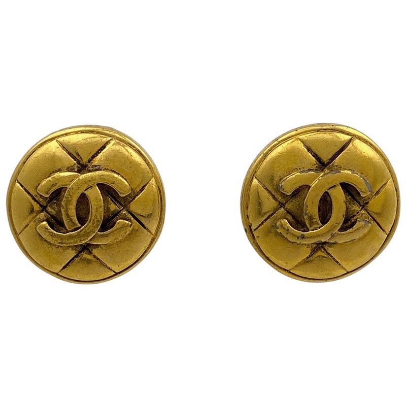 Chanel Coco Mark Earrings CC Round Earrings GP Gold Ladies
