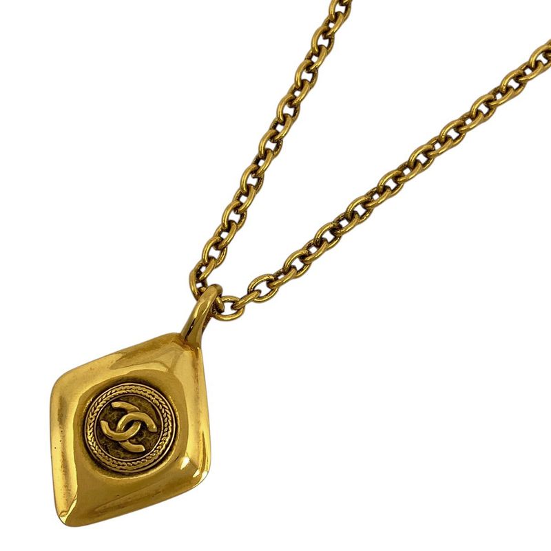 Chanel Coco Mark Chain Necklace CC Mark Rhombus Necklace GP Gold Ladies