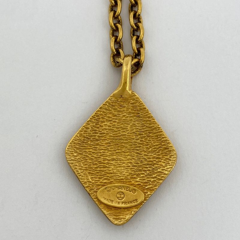 Chanel Coco Mark Chain Necklace CC Mark Rhombus Necklace GP Gold Ladies