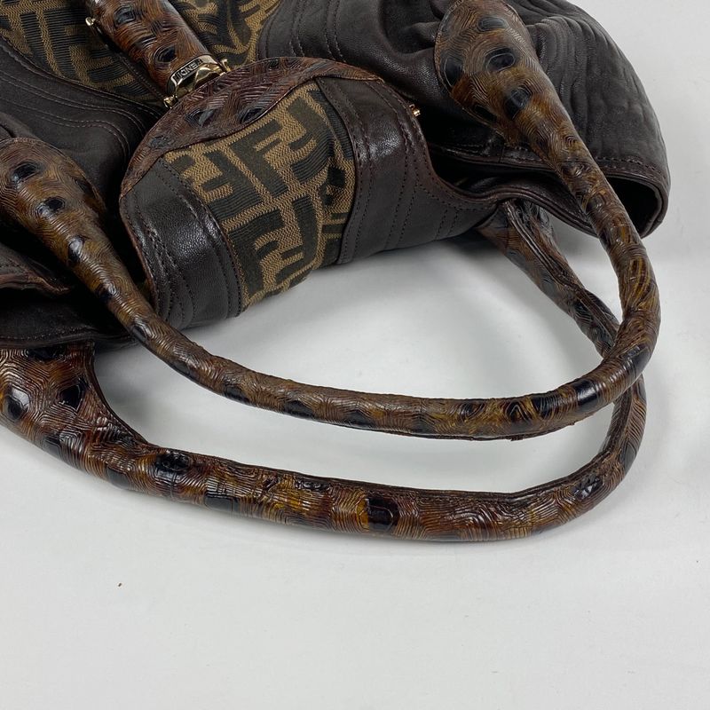 Fendi Zucca Pattern Spy Bag Handbag Canvas Brown 8br511 Women