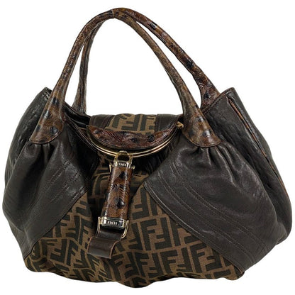Fendi Zucca Pattern Spy Bag Handbag Canvas Brown 8br511 Women