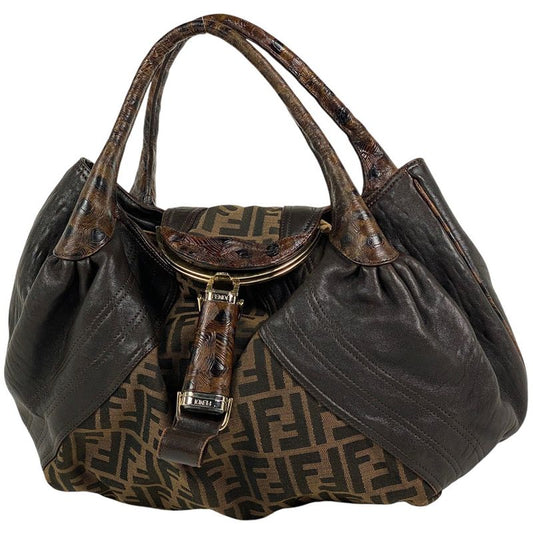 Fendi Zucca Pattern Spy Bag Handbag Canvas Brown 8br511 Women