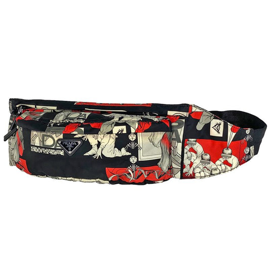 Prada Comic Print Body Bag Waist Bag Logo Plate Body Bag Nylon Nero (black)
