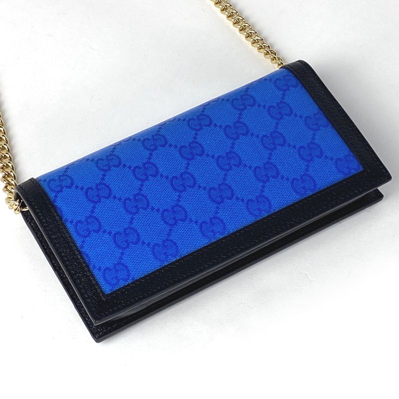 Gucci GG Crystal Chain Wallet Adidas Chain Wallet Leather Black Blue 621892