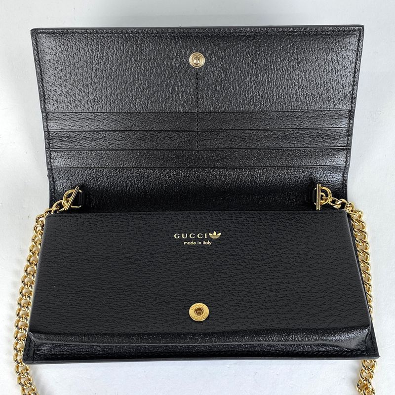 Gucci GG Crystal Chain Wallet Adidas Chain Wallet Leather Black Blue 621892