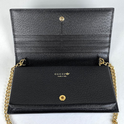 Gucci GG Crystal Chain Wallet Adidas Chain Wallet Leather Black Blue 621892