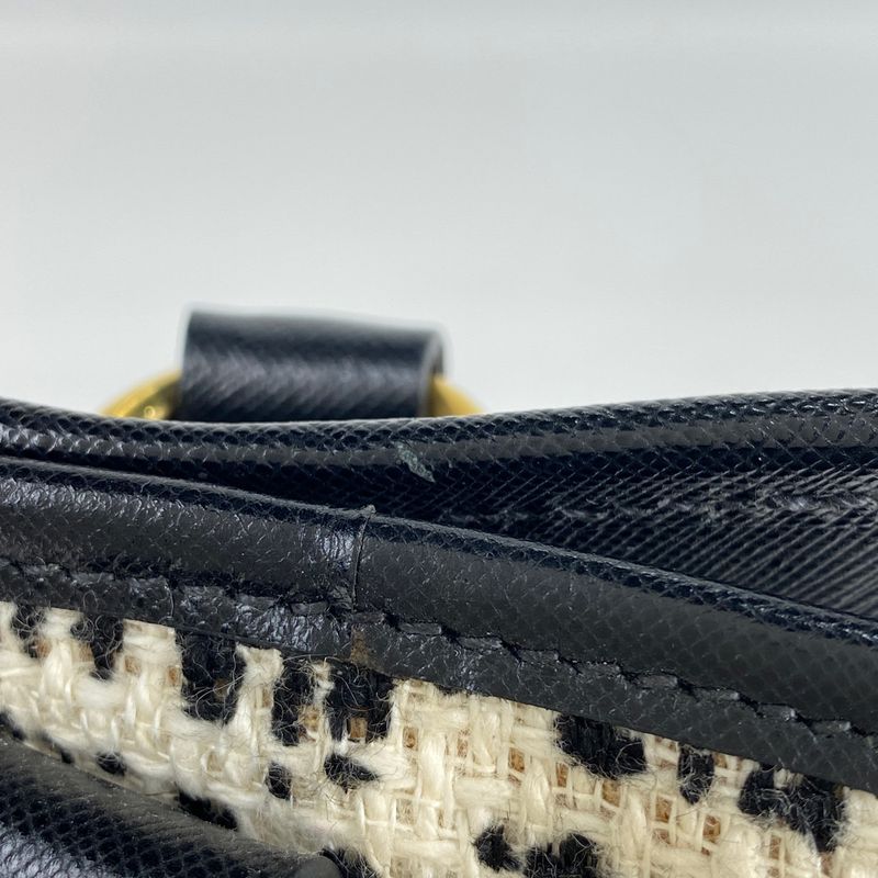 Prada Logo Handbag Tweed Tote Handbag Saffiano Leather Nero (black) White Women