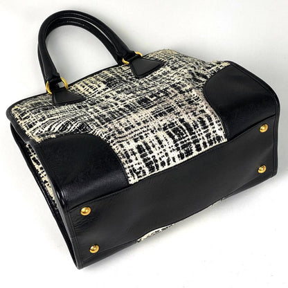 Prada Logo Handbag Tweed Tote Handbag Saffiano Leather Nero (black) White Women