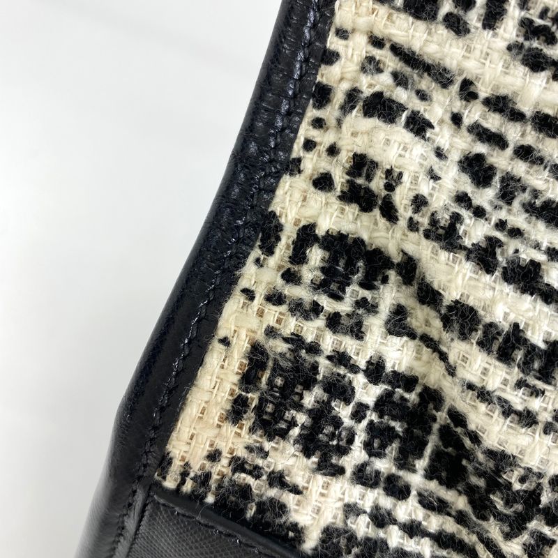 Prada Logo Handbag Tweed Tote Handbag Saffiano Leather Nero (black) White Women