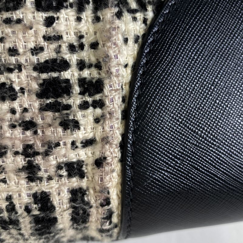 Prada Logo Handbag Tweed Tote Handbag Saffiano Leather Nero (black) White Women
