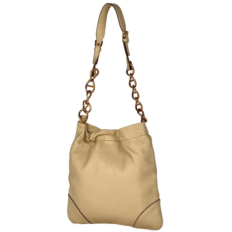 Prada Logo Chain Shoulder Bag Shoulder Bag Leather Cream Women