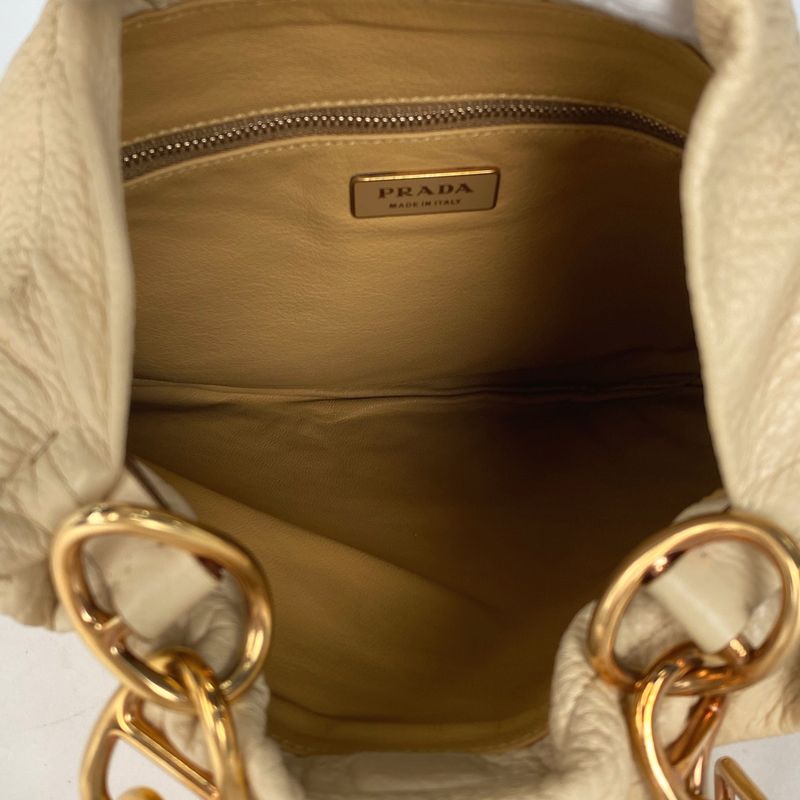 Prada Logo Chain Shoulder Bag Shoulder Bag Leather Cream Women