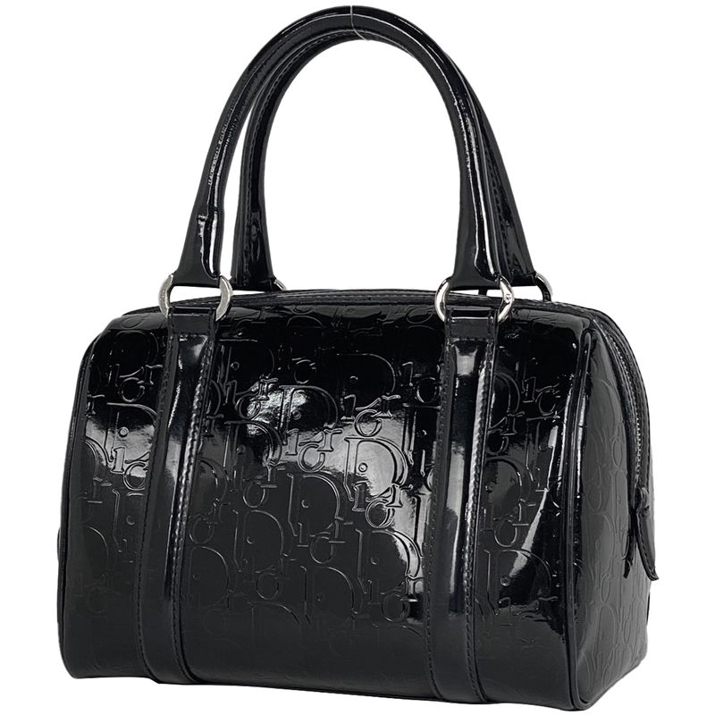 Christian DIOR Trotter Pattern Handbag Mini Boston Enamel Handbag Patent
