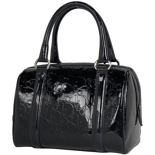 Christian DIOR Trotter Pattern Handbag Mini Boston Enamel Handbag Patent