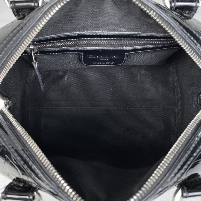 Christian DIOR Trotter Pattern Handbag Mini Boston Enamel Handbag Patent