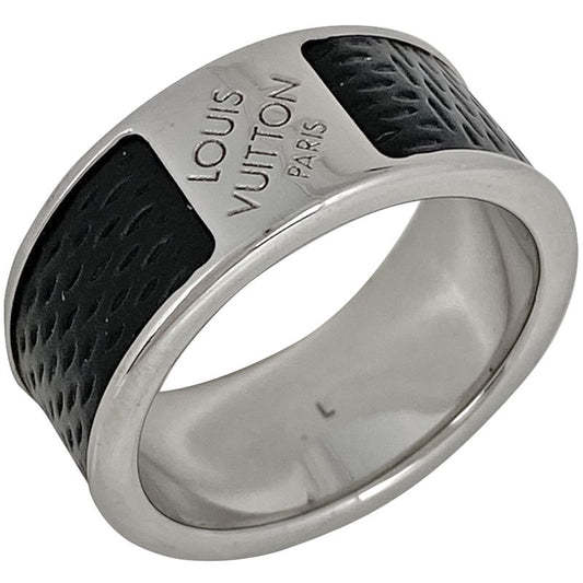 Louis Vuitton Burg Soho Ring Damier Ring Size 21.5 Metal Leather Silver Black