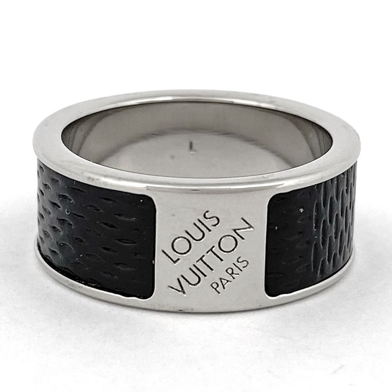 Louis Vuitton Burg Soho Ring Damier Ring Size 21.5 Metal Leather Silver Black