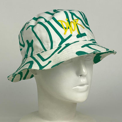 Christian DIOR Logo Bucket Hat Sean Stussy Hat Cotton Green White Women
