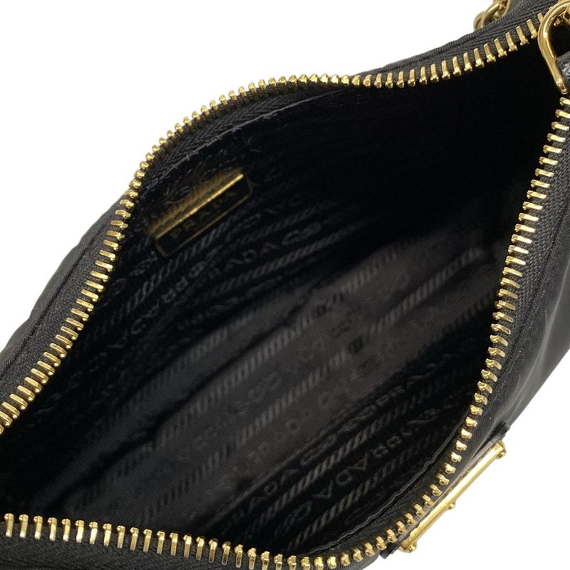 Prada Shoulder Bag Re-edition 2005 Re-nylon Bag 1bh204 Black And Gold Leather