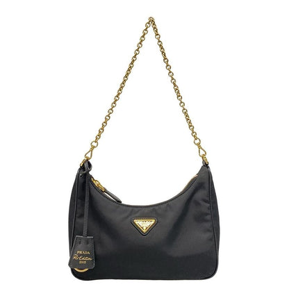 Prada Shoulder Bag Re-edition 2005 Re-nylon Bag 1bh204 Black And Gold Leather
