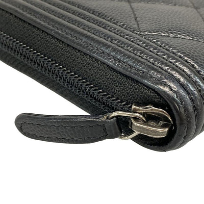 Chanel Long Wallet Boy Chanel A80288 Black Round Zipper / Vintage Silver