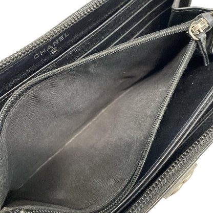 Chanel Long Wallet Boy Chanel A80288 Black Round Zipper / Vintage Silver