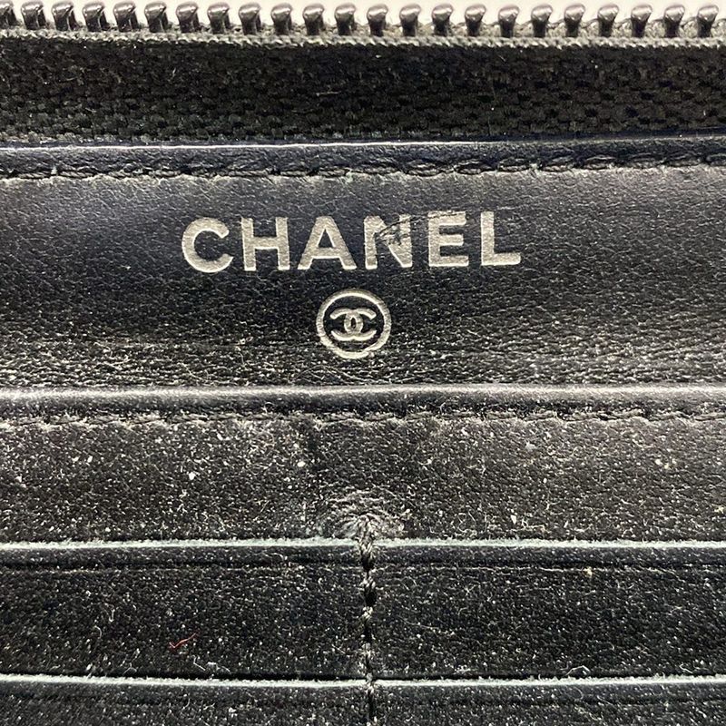 Chanel Long Wallet Boy Chanel A80288 Black Round Zipper / Vintage Silver