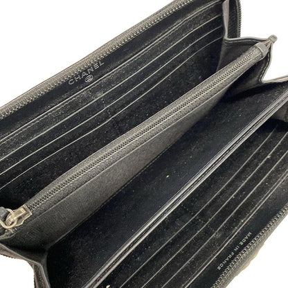Chanel Long Wallet Boy Chanel A80288 Black Round Zipper / Vintage Silver