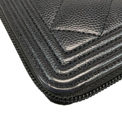 Chanel Long Wallet Boy Chanel A80288 Black Round Zipper / Vintage Silver
