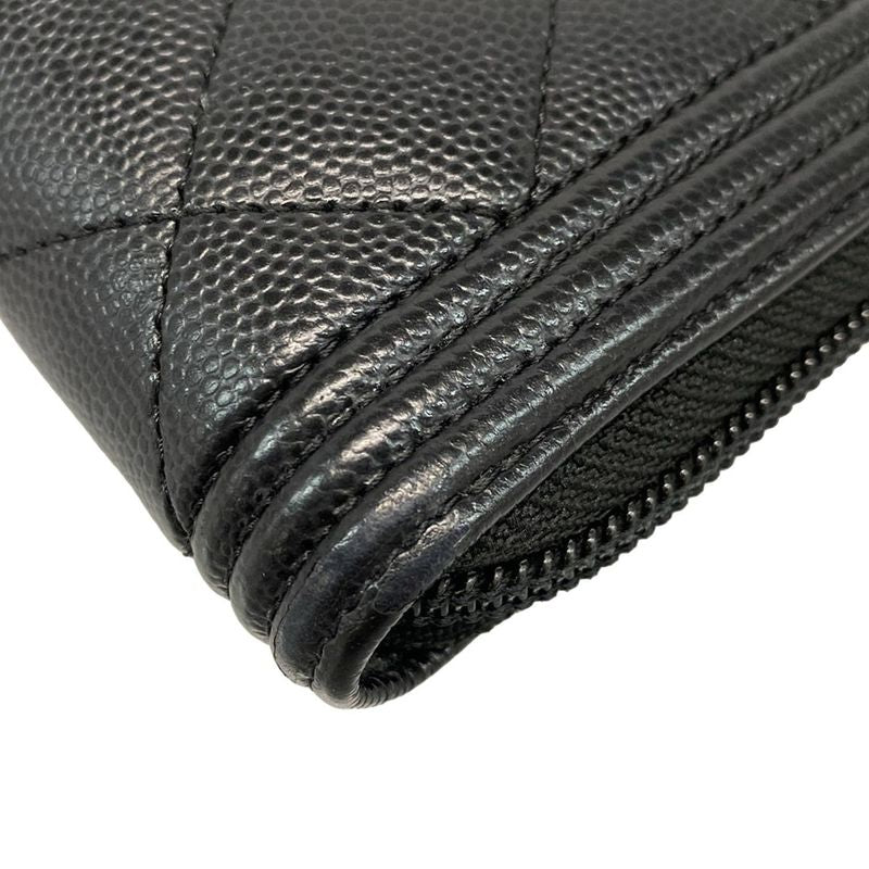 Chanel Long Wallet Boy Chanel A80288 Black Round Zipper / Vintage Silver