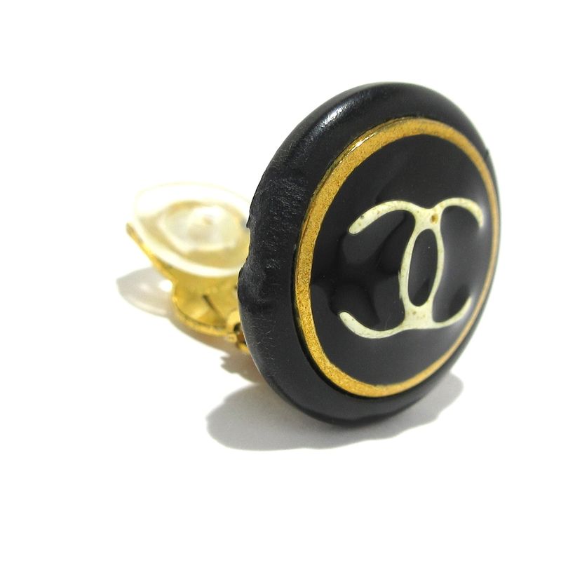 Chanel Earrings Black×white×gold Coco Mark