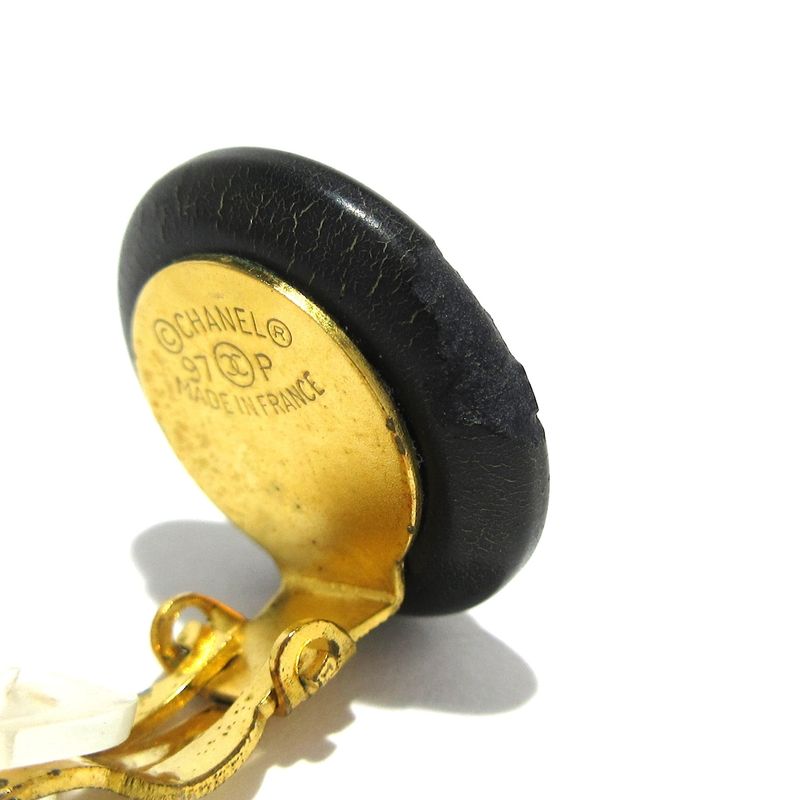 Chanel Earrings Black×white×gold Coco Mark