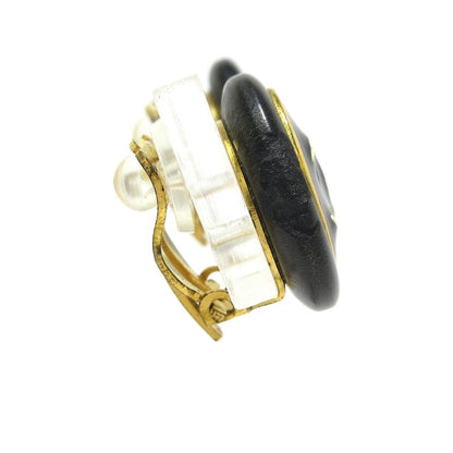 Chanel Earrings Black×white×gold Coco Mark